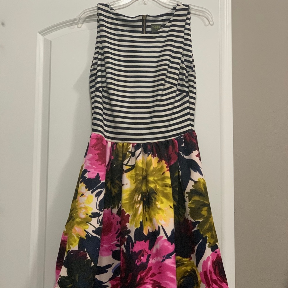 Taylor Black &White Stripe w/ Floral bottom dress